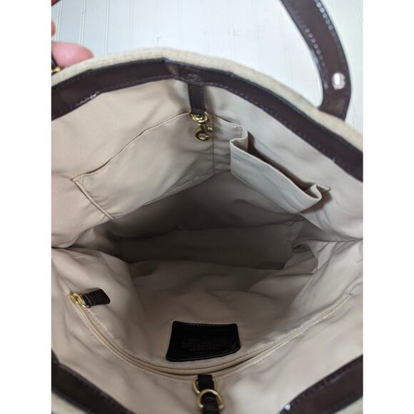 Coach F24665 Stripe North South Beige Wool Blend Tote - Picture 10 of 15